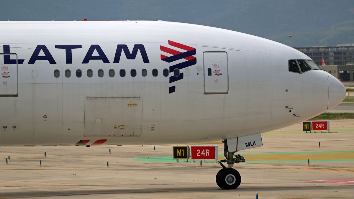 A Boeing 777-32W(ER) of LATAM Airlines is preparing to take off on the runway of the Barcelona-El Prat airport, in Barcelona, Spain, on May 1, 2024. (Photo by JoanValls/Urbanandsport /NurPhoto via Getty Images)