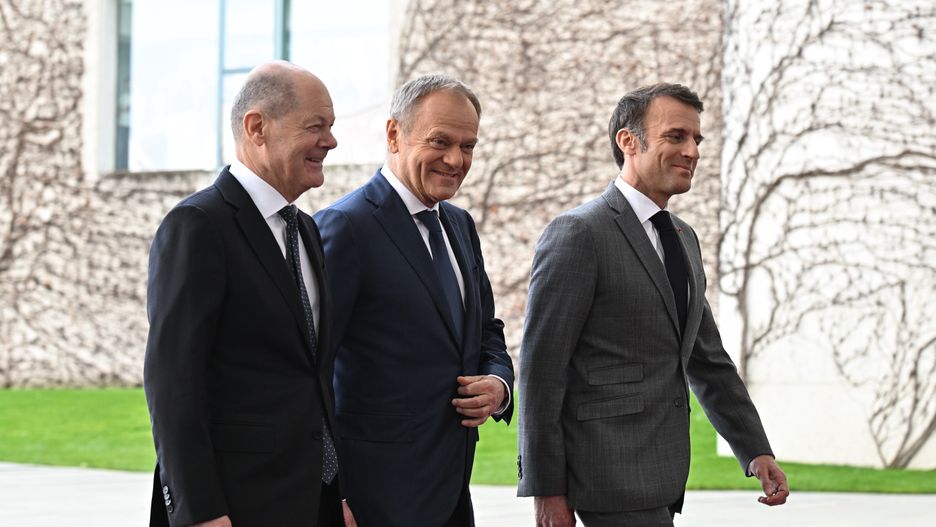 Olaf Scholz, Donald Tusk i Emmanuel Macron