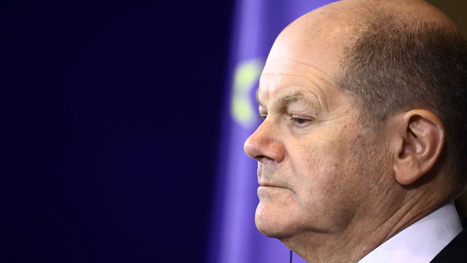 Olaf Scholz, Germany's chancellor, makes a press statements ahead of a meeting at the chancellery in Berlin, Germany, on Wednesday, Nov. 22, 2023. A string of fiscal wins for Rome has just coincided with a crisis rocking Chancellor Olaf Scholz's coalition in Berlin after a calamitous court judgment cast doubt on the financing plans for Europe's biggest economy. Photographer: Liesa Johannssen-Koppitz/Bloomberg via Getty Images