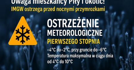 Uwaga mieszkańcy Piły i okolic! IMGW ostrzega przed nocnymi przymrozkami