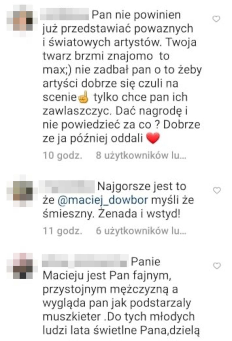 Komentarze pod postem Macieja Dowbora o Maneskin