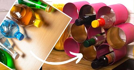 Weź kilka puszek i zrób do kuchni oryginalny stojak na butelki DIY!