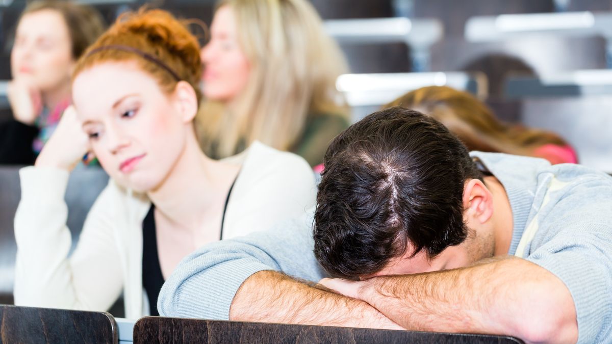 Overworked college students being tired