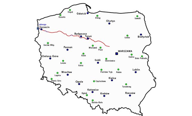 DK10 przecina cztery województwa: zachodniopomorskie, wielkopolskie, kujawsko-pomorskie i mazowieckie