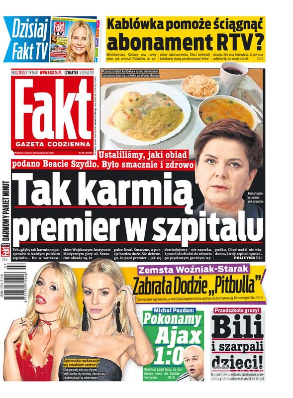 Jedzenie Beaty Szydło w szpitalu - Fakt