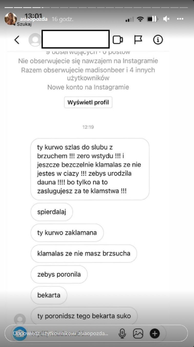 Joanna Opozda upubliczniła wiadomości od hejterki
