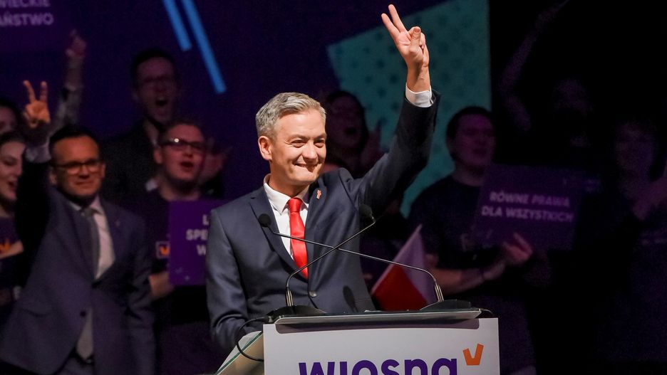 Robert Biedroń na konwencji swojej partii Wiosna