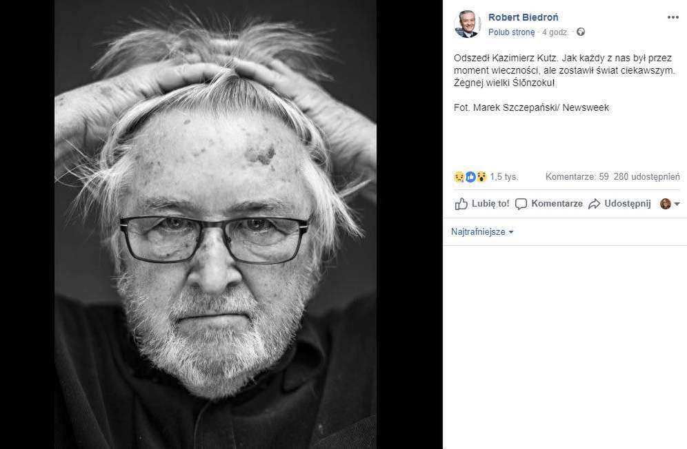 Robert Biedroń opłakuje Kazimierza Kutza
