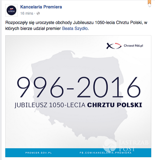 Wpadka Kancelarii Premiera w sprawie Chrztu Polski fot. Facebook. com