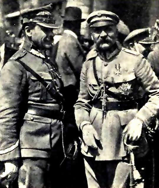 Józef Piłsudski i Józef Haller, w czasie przeglądu wojsk powracających ze zwycięskiej operacji 