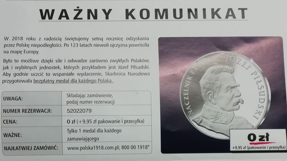 Medal z marszałkiem nie dostaniesz tak po prostu. Musisz jeszcze podać numer rezerwacji.