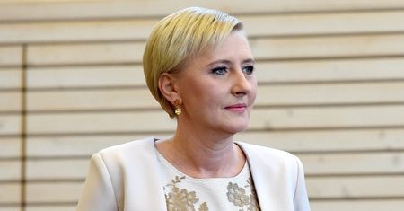 Agata Duda w koronkowej sukience na spotkaniu z parą prezydencką Niemiec