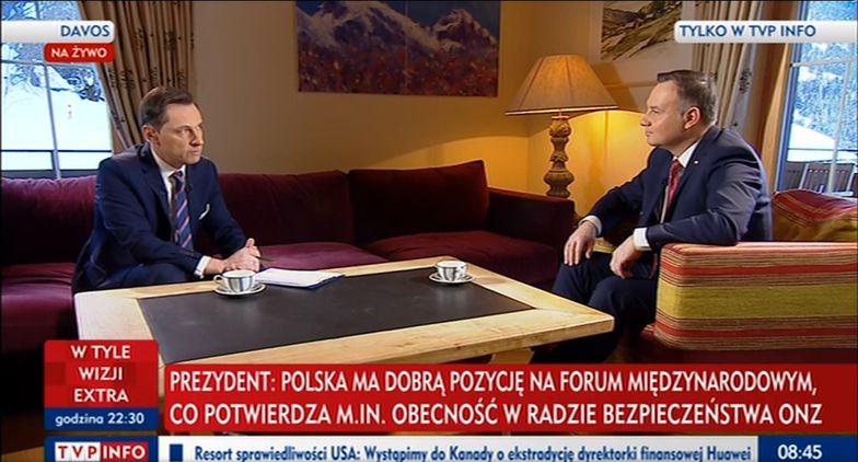 Prezydent Andrzej Duda podczas Światowego Forum Ekonomicznego w Davos w rozmowie z TVP Info