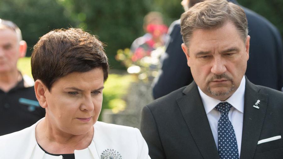 Piotr Duda i premier Beata Szydło podczas obchodów "S" w Lubinie