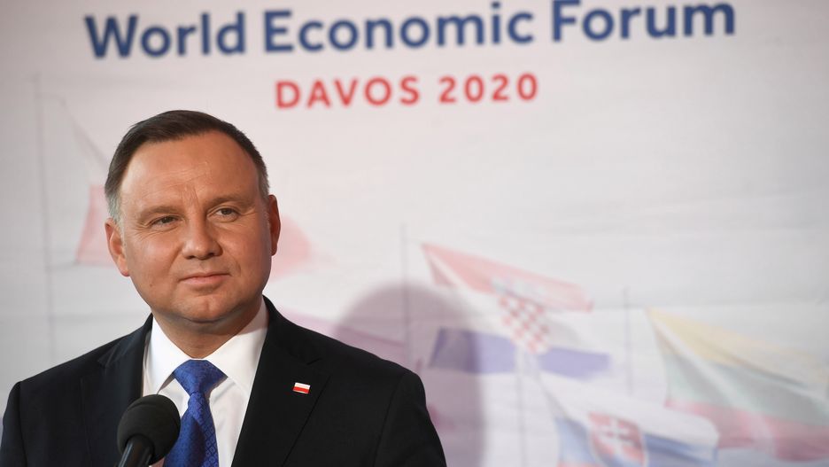 Prezydent Andrzej Duda podczas spotkania z mediami w Davos