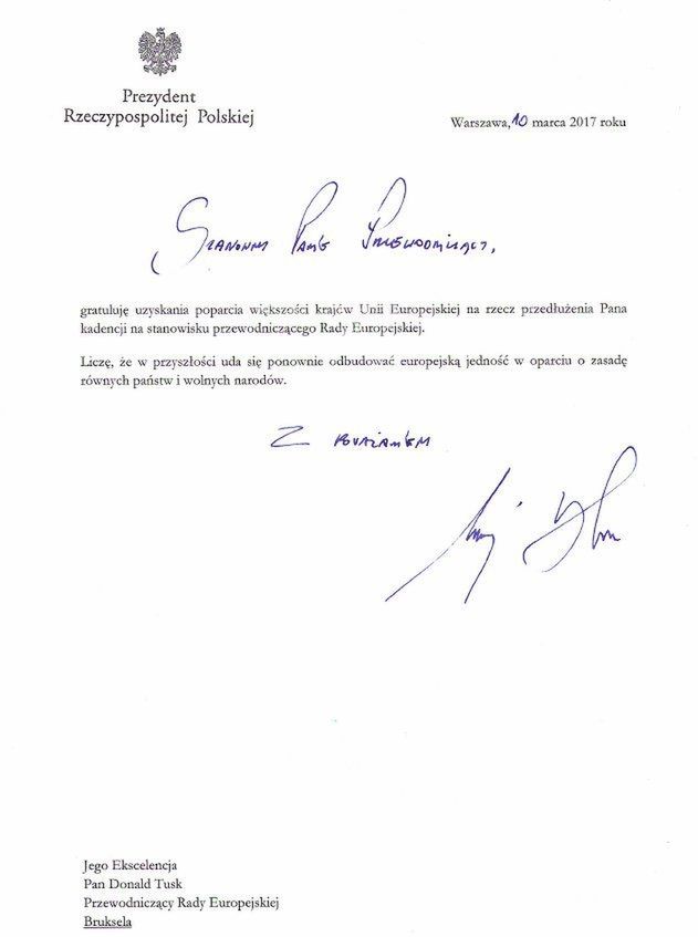Gratulacje od Andrzeja Dudy dla Donalda Tuska