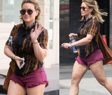 To nie był dobry wybór! Hilary Duff w bordowych szortach