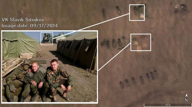 Zdjęcie rosyjskich żołnierzy z rosyjskiego serwisu społecznościowego i jego lokalizacja na zdjęciu satelitarnym