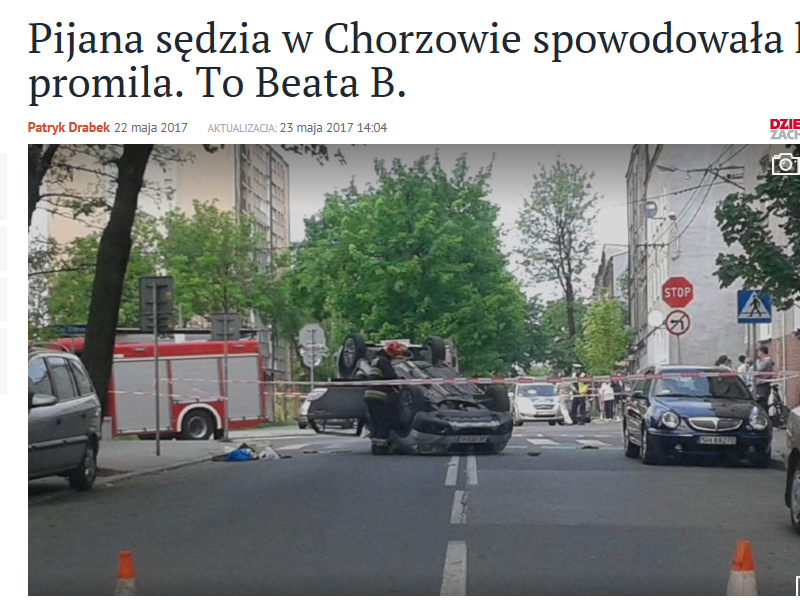O kolizji spowodowanej przez pijaną sedzię pisał m.in. Dziennik Zachodni 