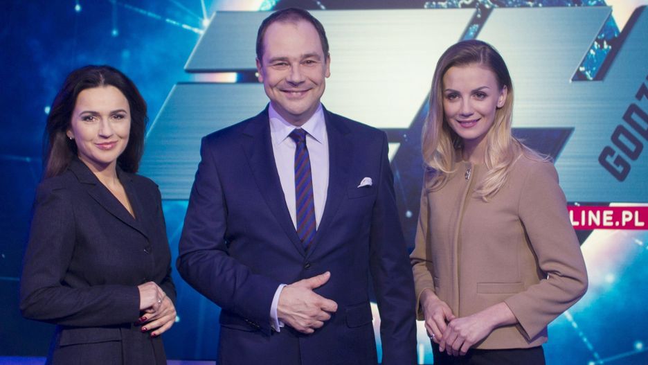 fot. Wojciech Olkusnik/East News 07.11.2016 Warszawa n/z  Beata Tadla , Jaroslaw Kulczycki , Joanna Dunikowska , w studiu telewizyjnym Nowej Telewizji " 24 godziny online.pl "