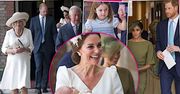 Rodzina Królewska na chrzcie księcia Louisa. Piękna księżna Kate, stylowa Meghan i uśmiechnięta Camilla [ZDJĘCIA + WIDEO]
