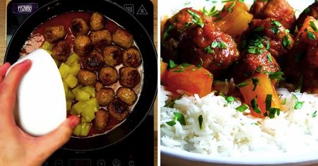 Pulpety w sosie BBQ z ananasem prosto z patelni
