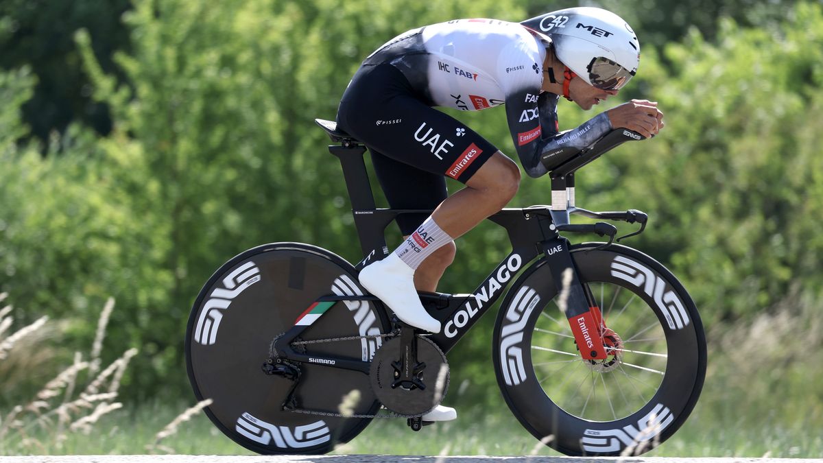 HAM, BELGIUM - JUNE 20: Filippo Baroncini of Italy and UAE Team Emirates - XRG competes during the 94th Baloise Belgium Tour 2025, Stage 3 a 9.7km individual time trial stage from Tessenderlo to Ham on June 20, 2025 in Ham, Belgium. (Photo by Rhode Van Elsen/Getty Images)
