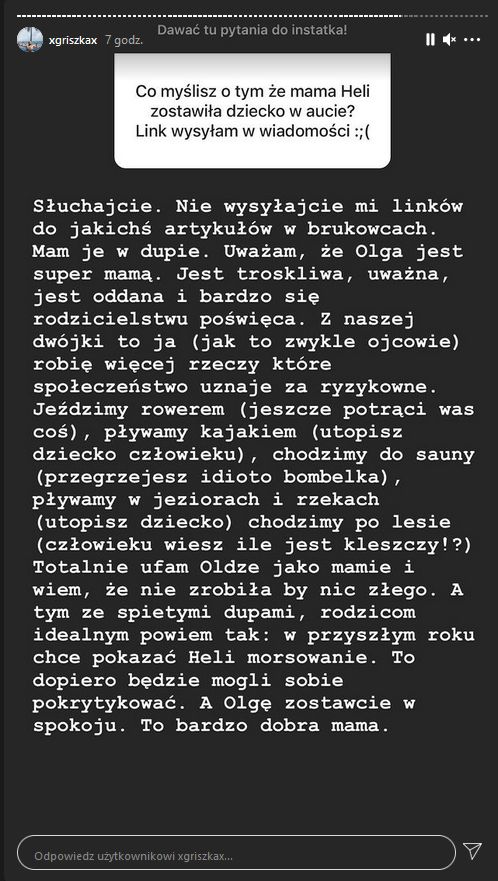 Były partner Olgi Frycz komentuje artykuły na temat celebrrytki