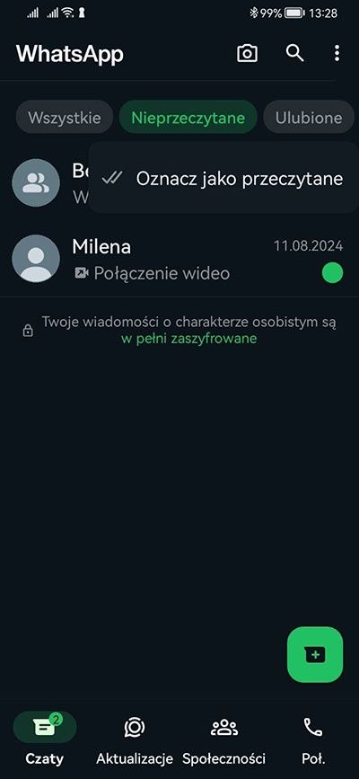 filtrowanie wiadomości whatsapp
