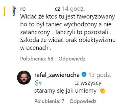 Komentarz Rafała Zawieruchy na Instagramie