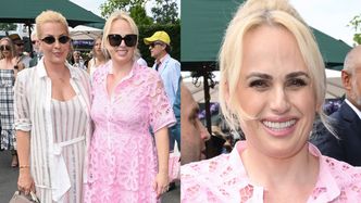 Rebel Wilson w koronkowym wdzianku razem z żoną wtapiają się w tłum gości Wimbledonu