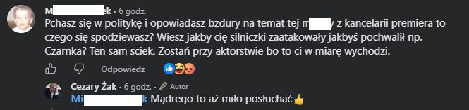 Komentarz Cezarego Żaka na Facebooku