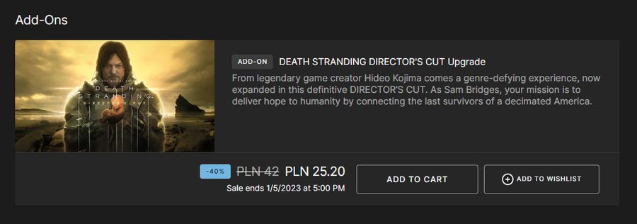 Death Stranding Director's Cut, dodatek w Epic Games Store