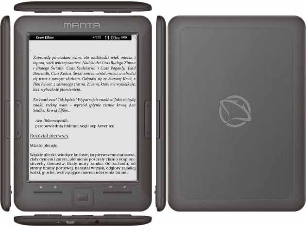 manta ebook 04 czytnik książek elektronicznych wygląd tekst wiedźmin krew elfów sapkowski