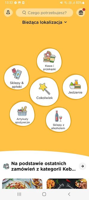 Glovo - menu główne