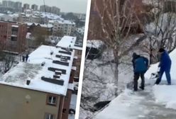 Odśnieżali dach bez zabezpieczeń. Nagranie z Gliwic rozgrzało internautów