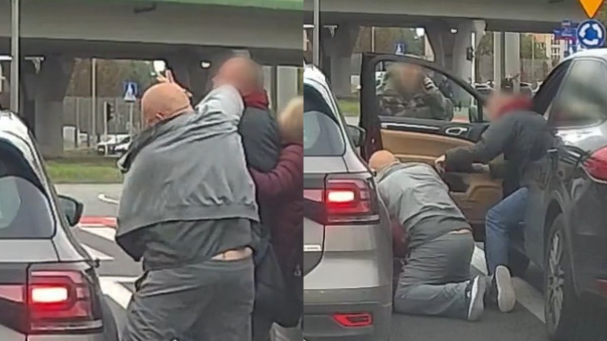 Agresor z Porsche zaatakował małżeństwo. Screen z nagrania