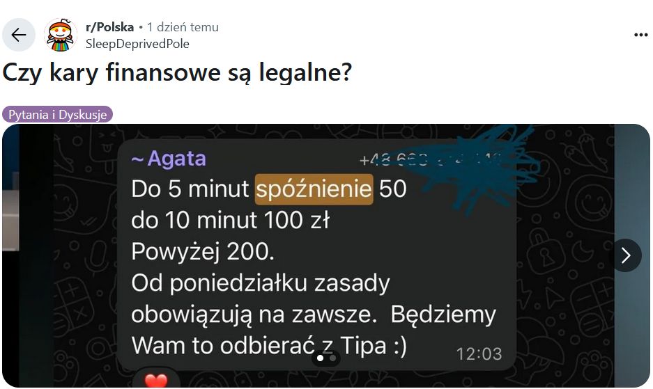Wpis o karach za spóźnieniach dla pracowników restauracji