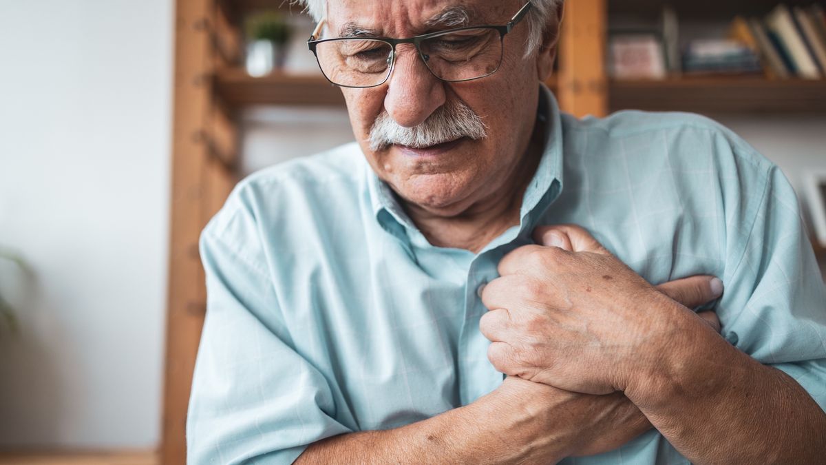 Senior man with chest pain
Close up of the man feeling the pain in his chest
MStudioImages