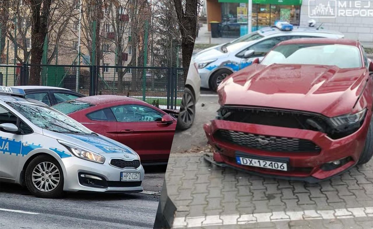 Mustang zderzył się z radiowozem policyjnym. Ujawniono szczegóły