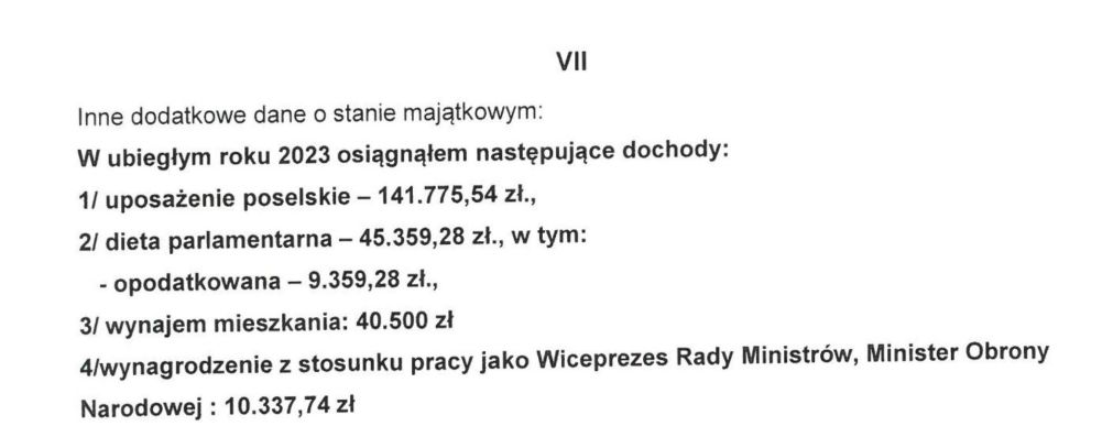 Oświadczenie majątkowe ministra obrony Narodowej Władysława Kosiniaka-Kamysza