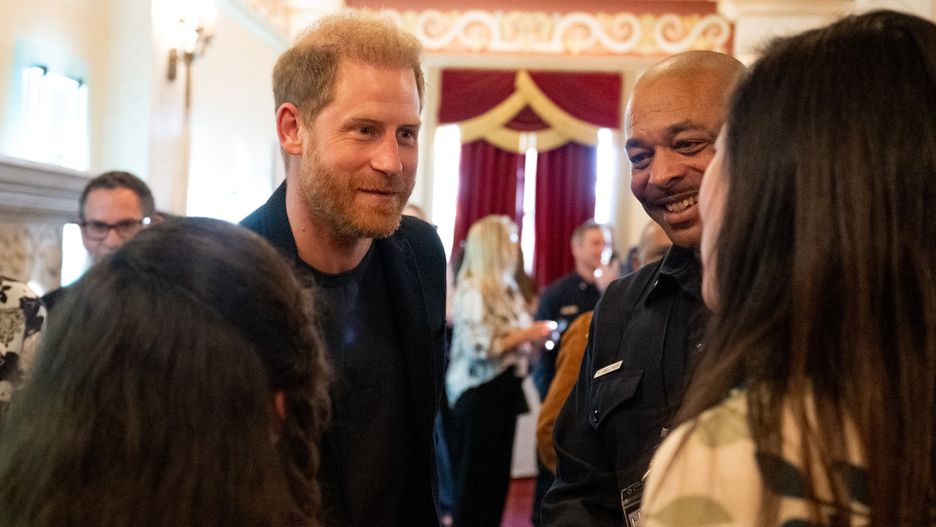 SANTA BARBARA, CALIFORNIA - MARCH 08: Prince Harry, Duke of Sussex, meets with first responders during the One805 Rock for First Responders benefit at The Granada Theatre on March 08, 2025 in Santa Barbara, California. (Photo by Scott Dudelson/Getty Images)