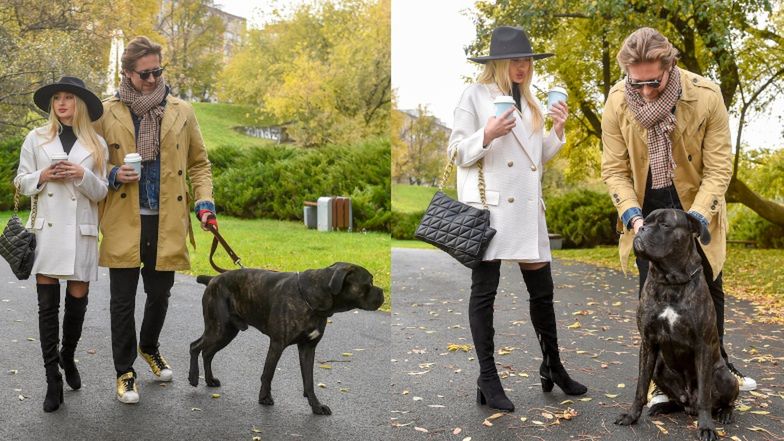 Robert Kochanek i Kinga Zapadka na spacerze z psem