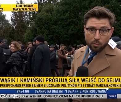 Gigantyczne zamieszanie pod Sejmem. Reporter TVN24 zagłuszany