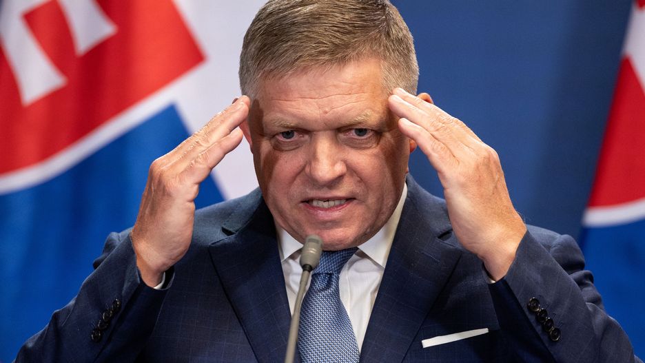 BUDAPEST, HUNGARY - JANUARY 16: Robert Fico, Slovakia's prime minister, speaks during a news conference with Viktor Orban, Hungary's prime minister, not pictured on January 16, 2024 in Budapest, Hungary. Slovakia's recently elected populist prime minister visits his Hungarian counterpart in Budapest, his second official trip since taking office last September. (Photo by Janos Kummer/Getty Images)