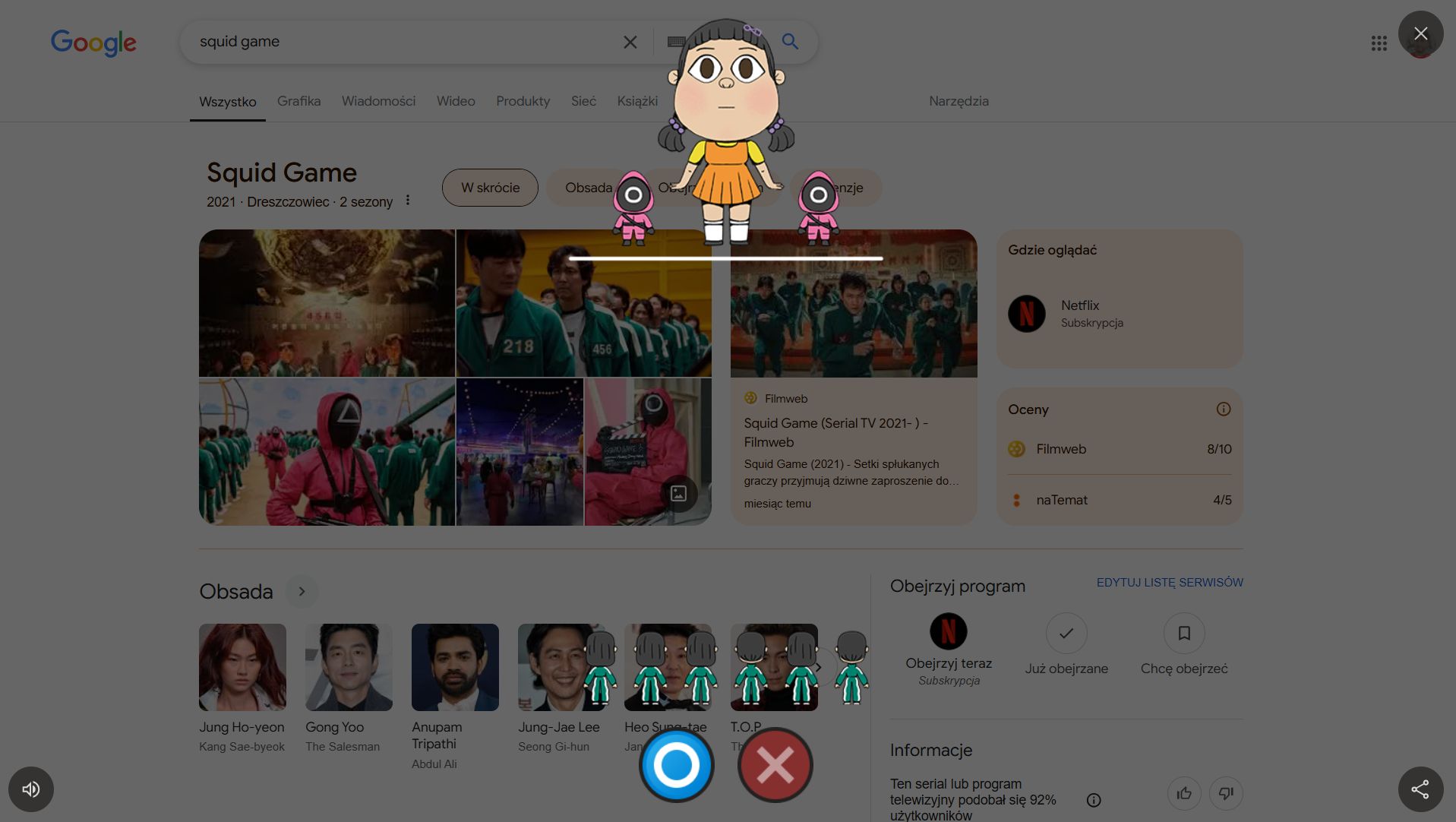 Mini-gra z serialu "Squid Game" w Google
