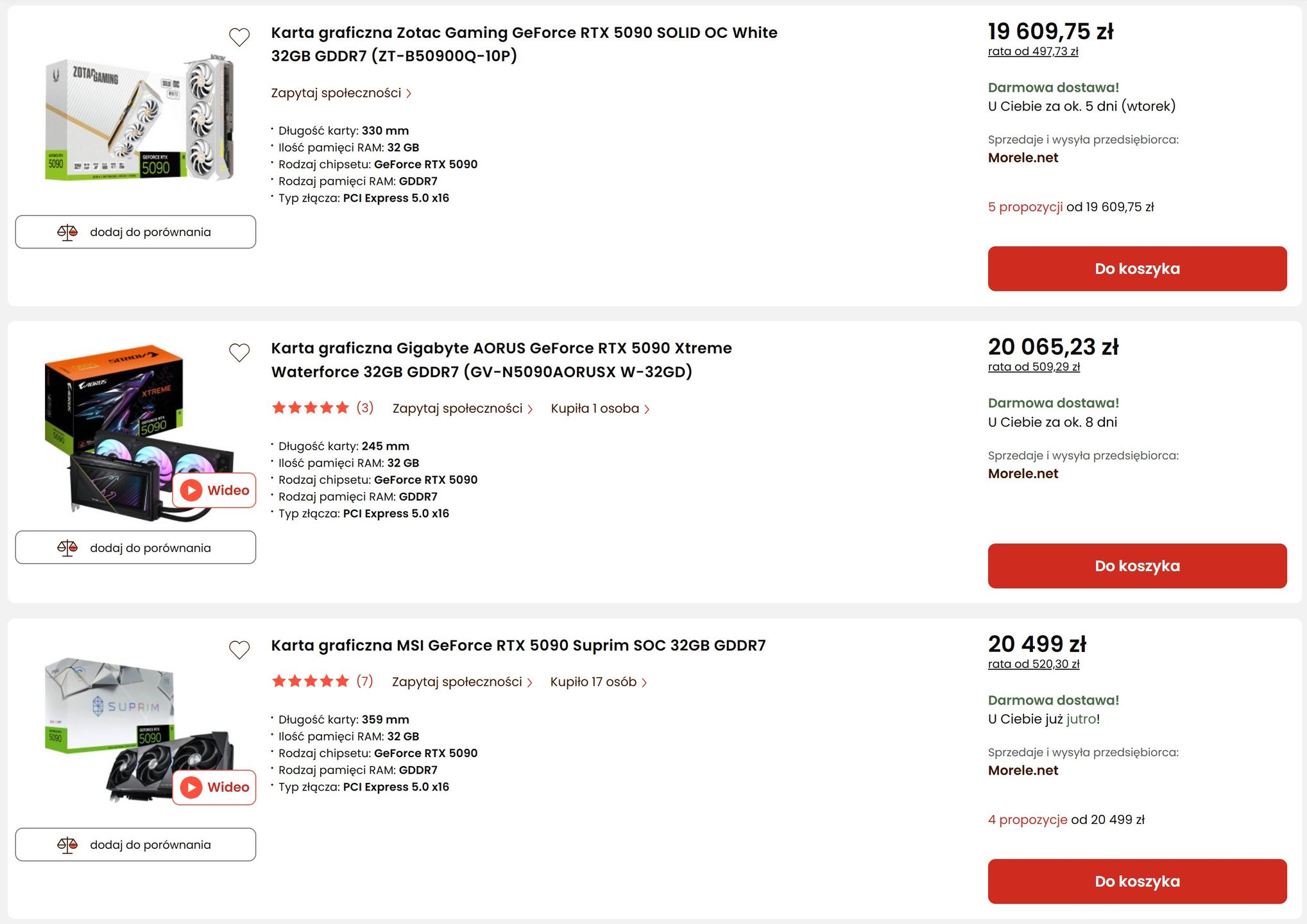Ceny kart graficznych GeForce RTX 5090 dochodzą do 20 tys. zł
