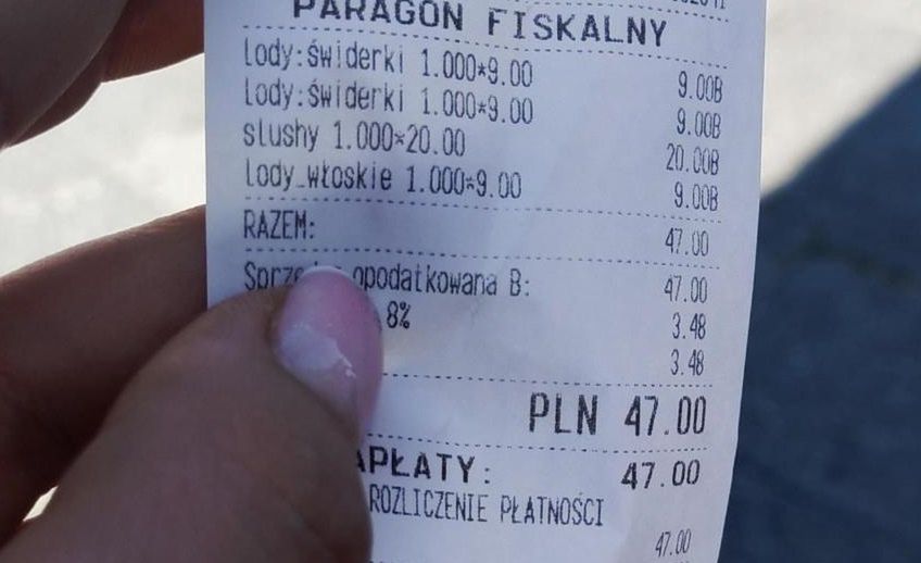 Paragon za lody przy sopockim molo