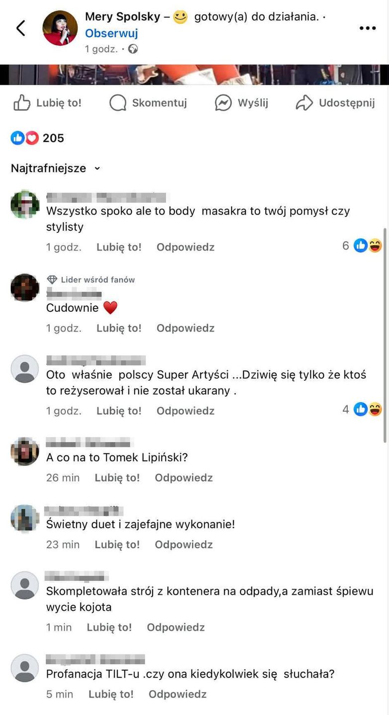 Komentarze pod występem Mery Spolsky