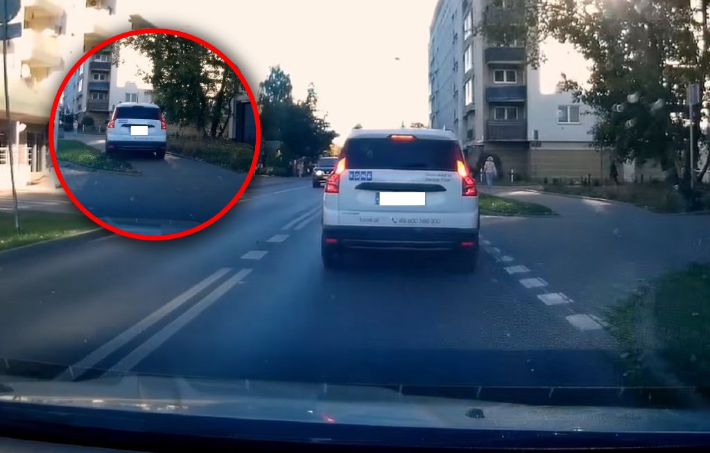 Tak mu się spieszyło, że pojechał chodnikiem. Jest nagranie